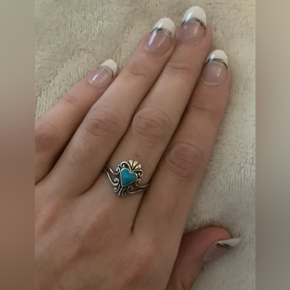 Native American Silver Cloud Sterling Heart Shape Turquoise Ring